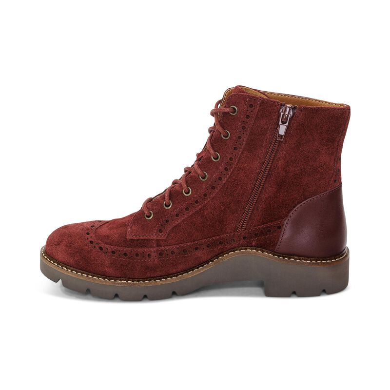 dark red weatherproof leather lace-up boot left view