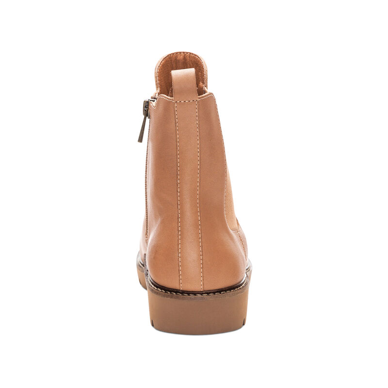 tan weatherproof leather boot rear view