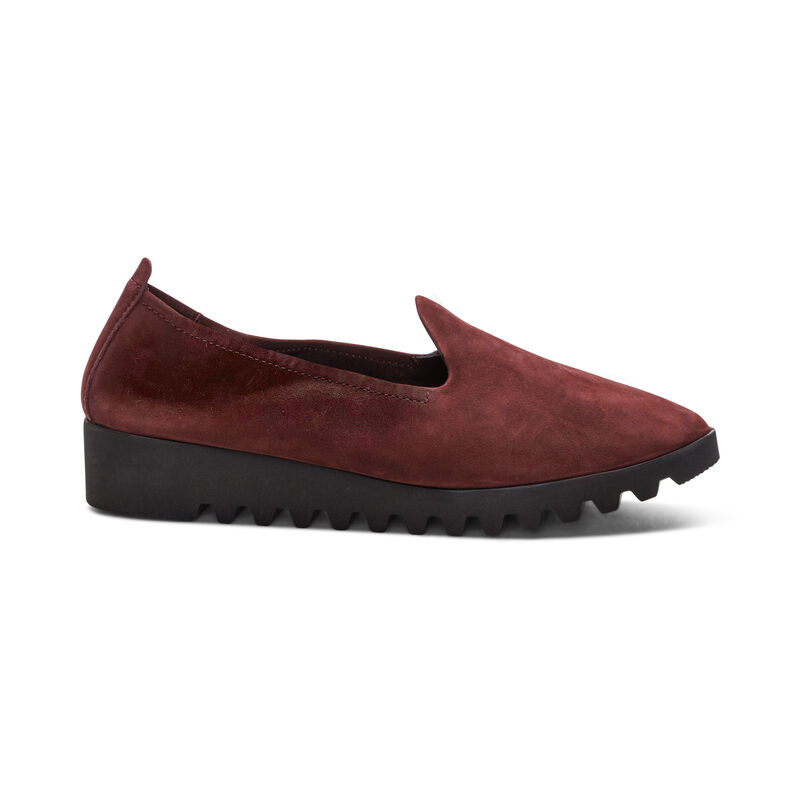 burgundy slip-on flat right view