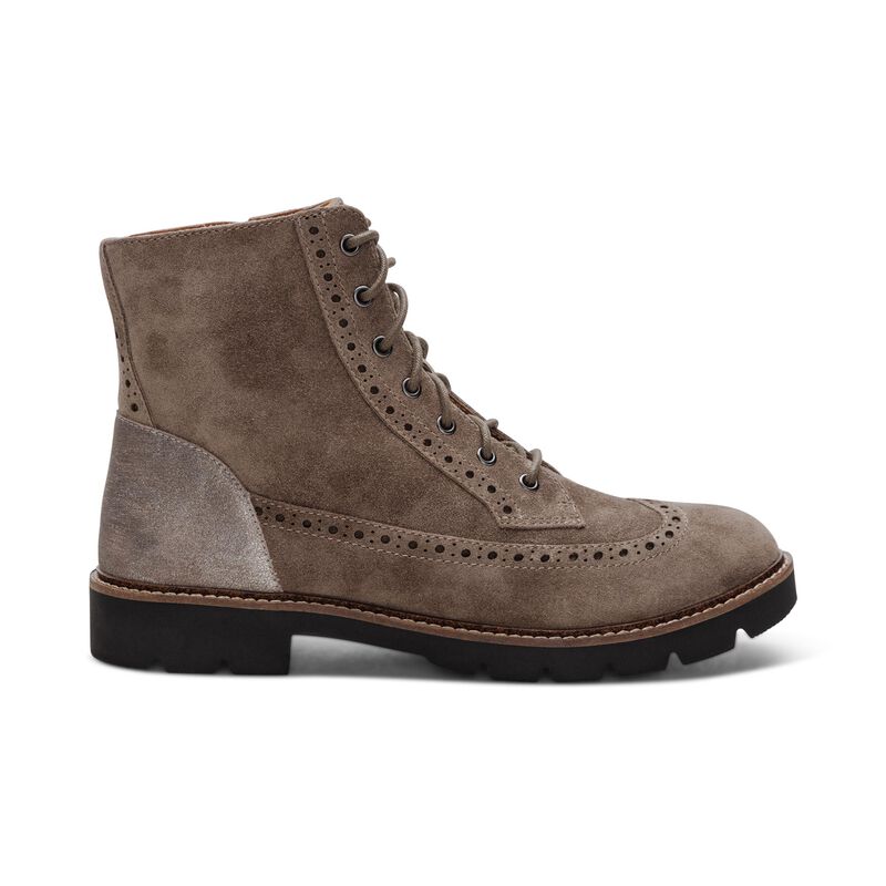 taupe weatherproof leather lace-up boot right view