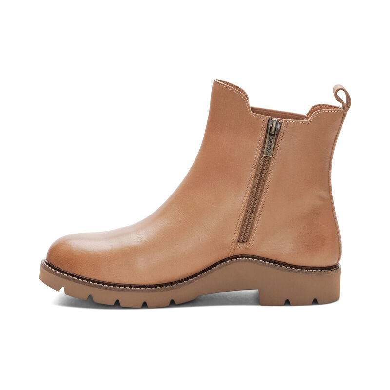 tan weatherproof leather boot left view