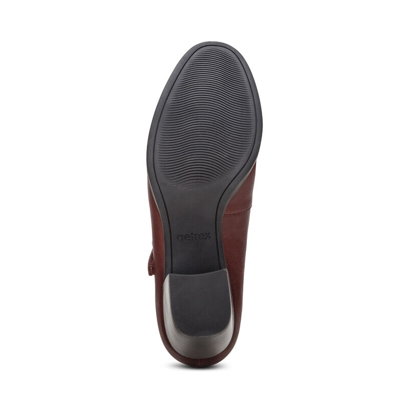 burgundy pump heel bottom view