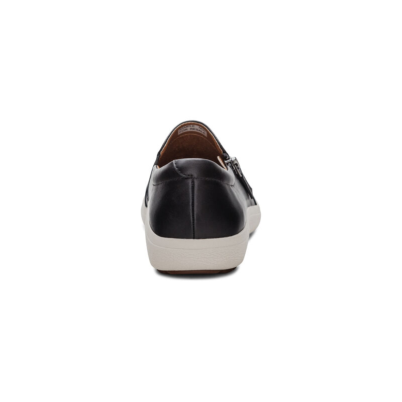 black slip-on sneaker with side zipper rear view