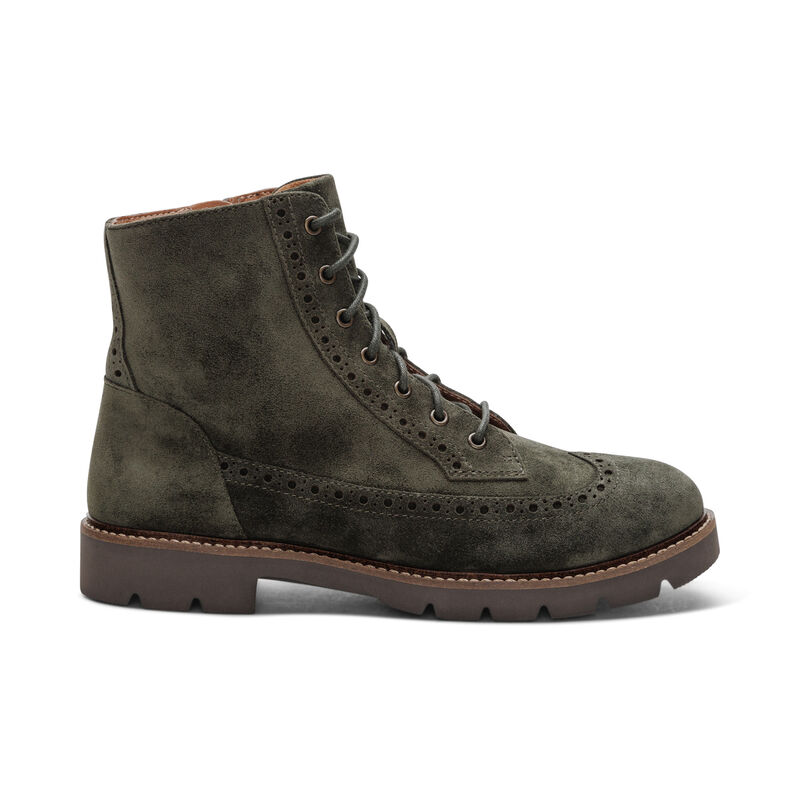 dark green weatherproof leather lace-up boot right view