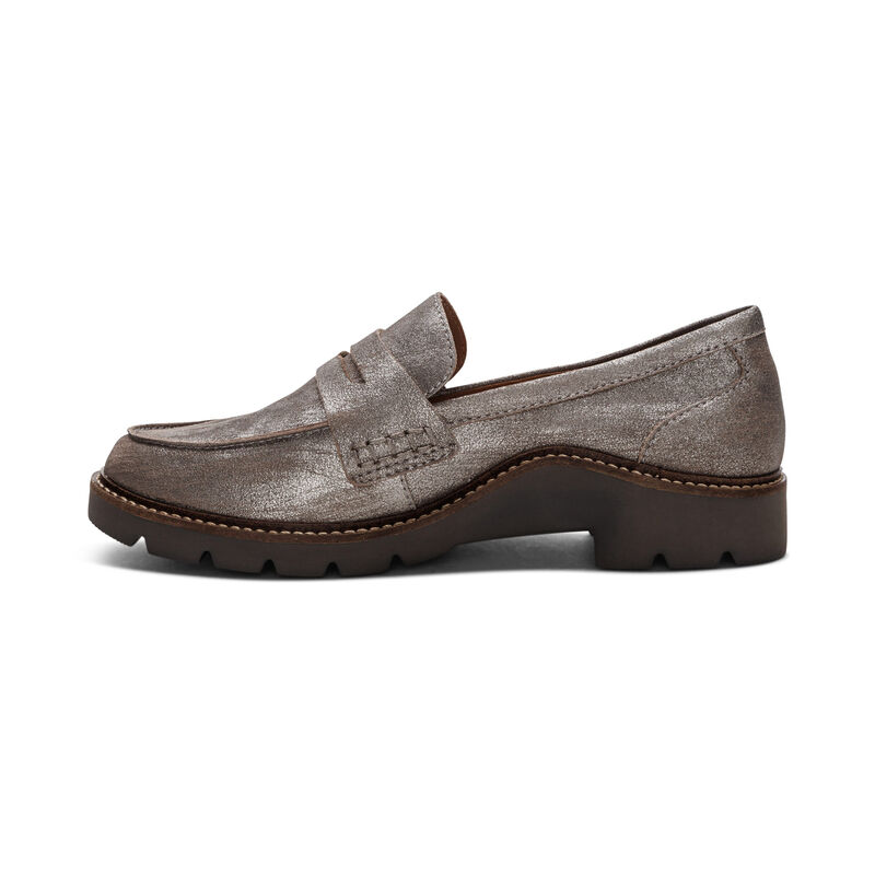 brushed silver premium leather loafer left view