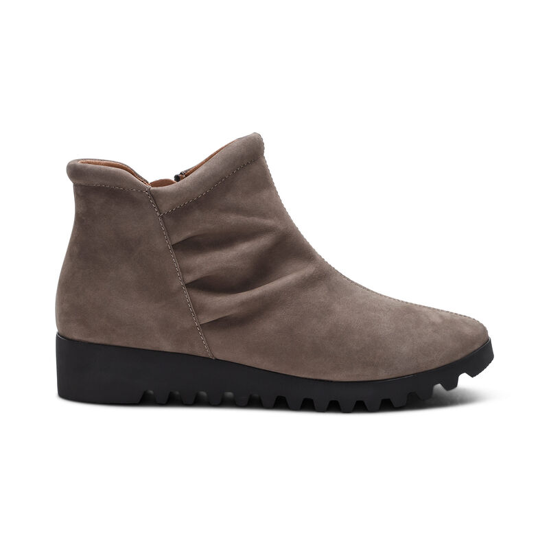 dark taupe leather slip-on boot right view