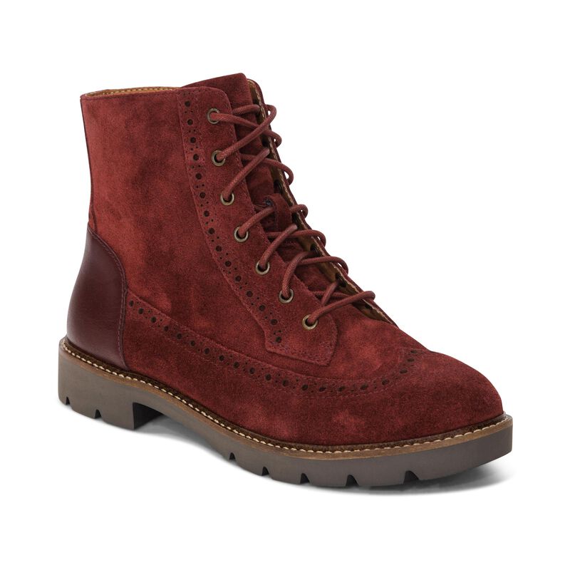 dark red weatherproof leather lace-up boot