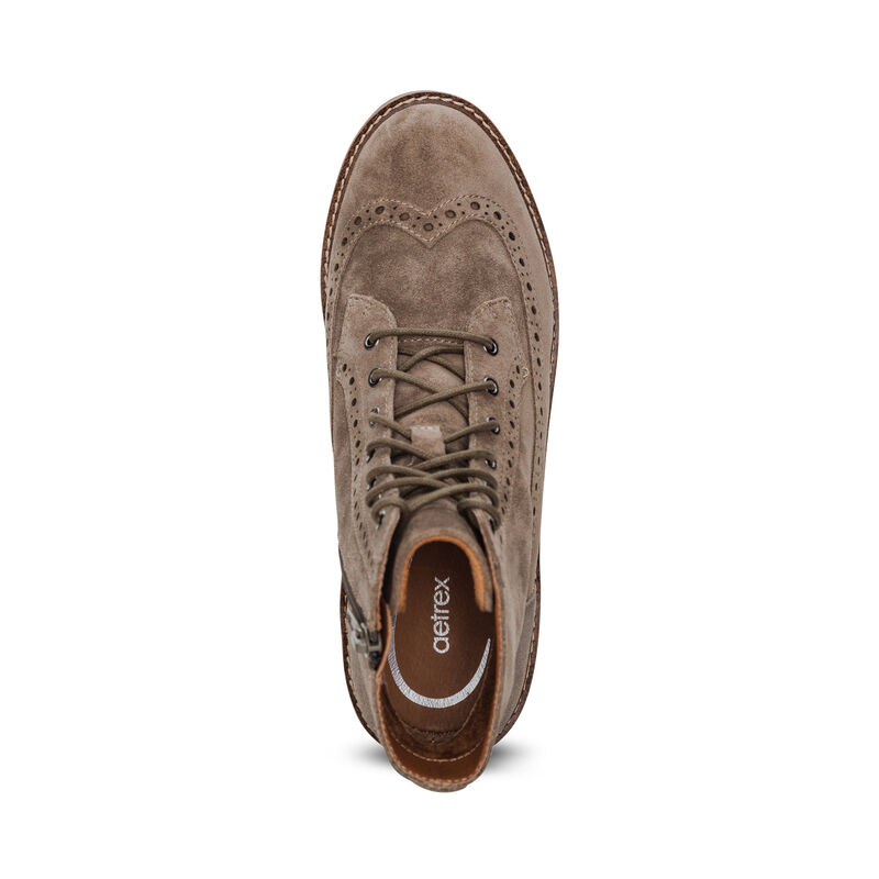 taupe weatherproof leather lace-up boot top view