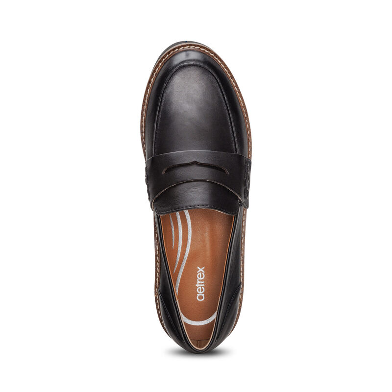 black premium leather loafer top view