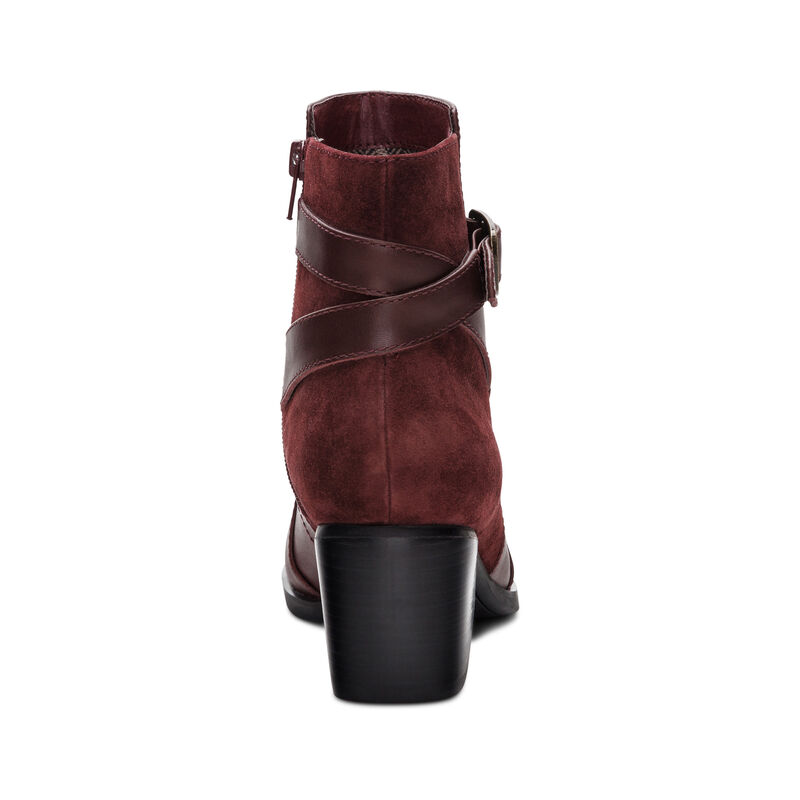 burgundy heel boot rear view