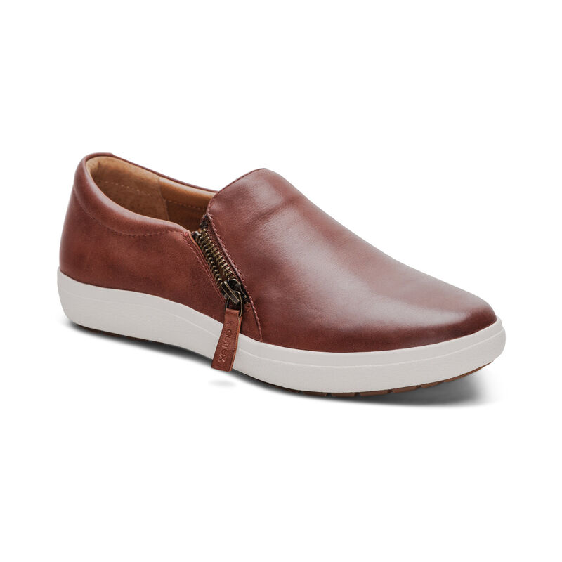 brown slip-on sneaker with side zipper extra view