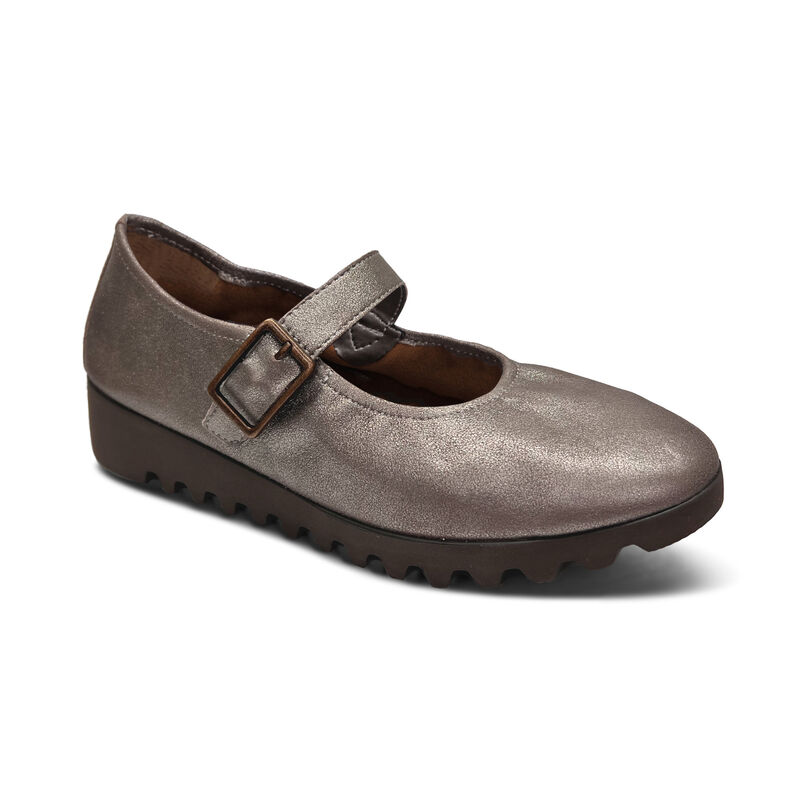 brushed silver hook &amp; loop ballet flat