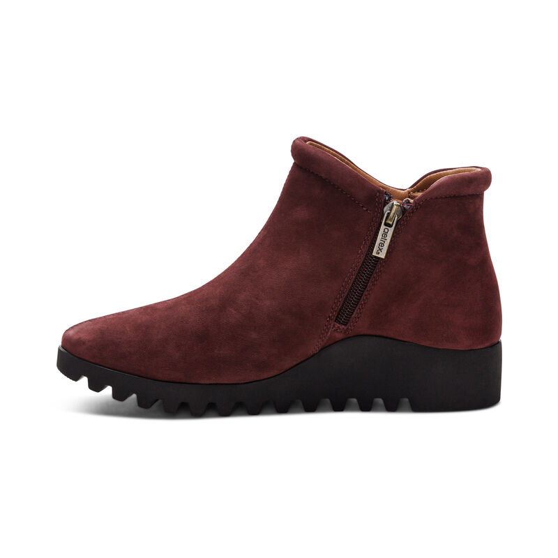 burgundy leather slip-on boot left view