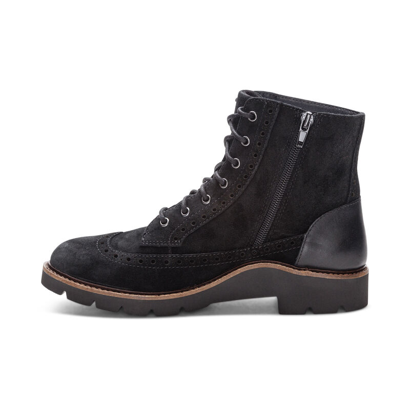 black weatherproof leather lace-up boot left view