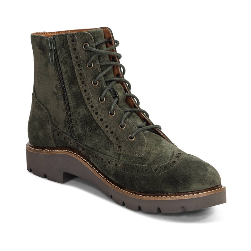 dark green weatherproof leather lace-up boot extra view