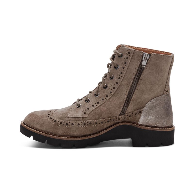 taupe weatherproof leather lace-up boot left view