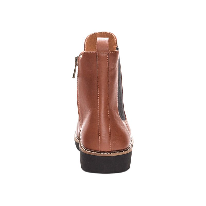 cognac weatherproof leather boot rear view