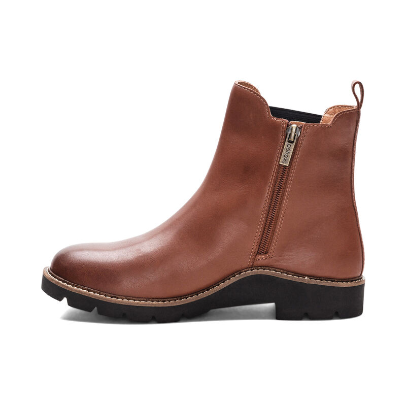 cognac weatherproof leather boot left view