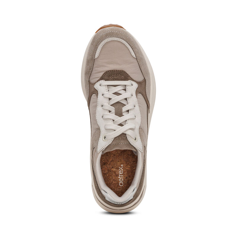 taupe lace up sneaker top view