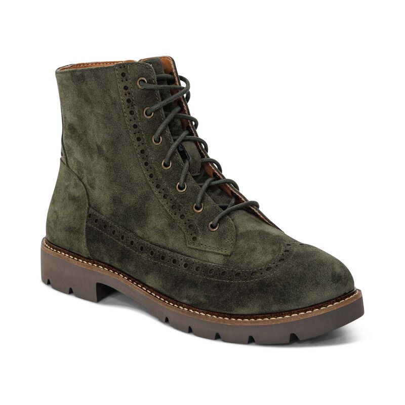 dark green weatherproof leather lace-up boot