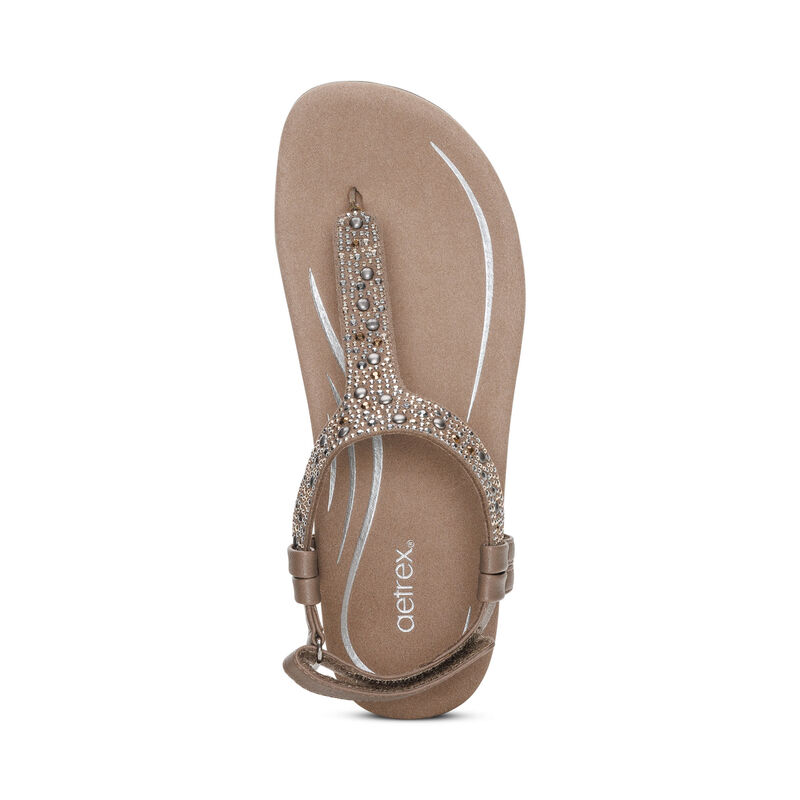 taupe slingback thong sandal top view