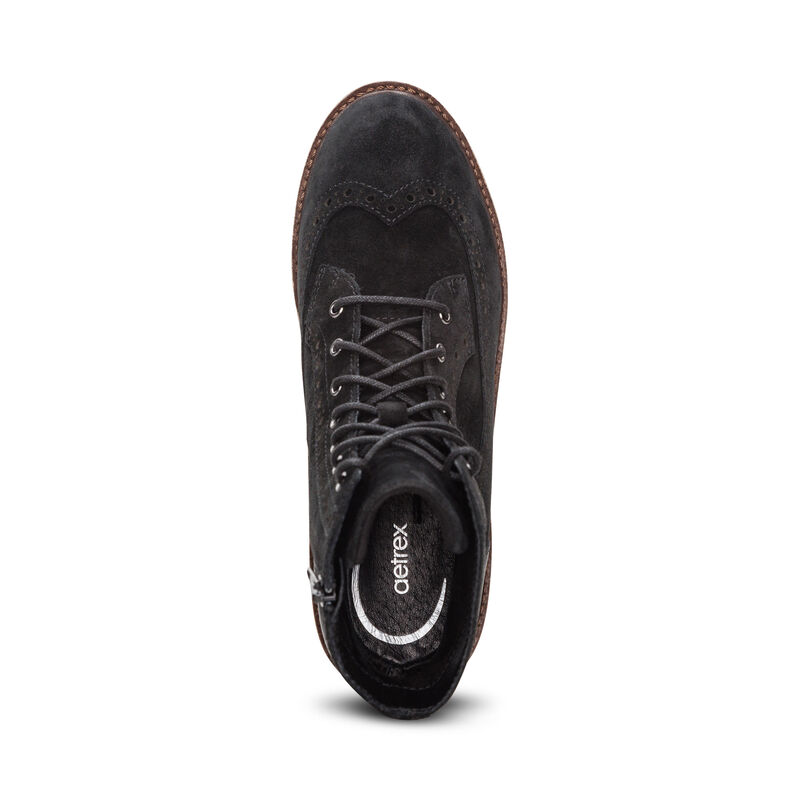 black weatherproof leather lace-up boot top view