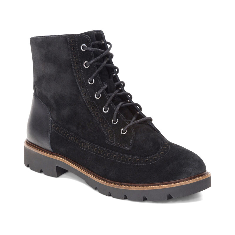 black weatherproof leather lace-up boot