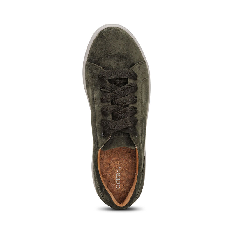 dark green lace-up sneaker top view