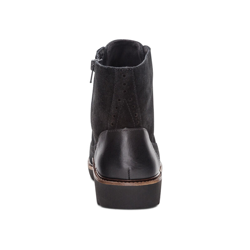 black weatherproof leather lace-up boot rear view