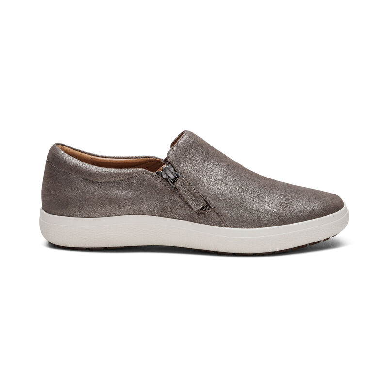 silver slip-on sneaker with side zipper right view