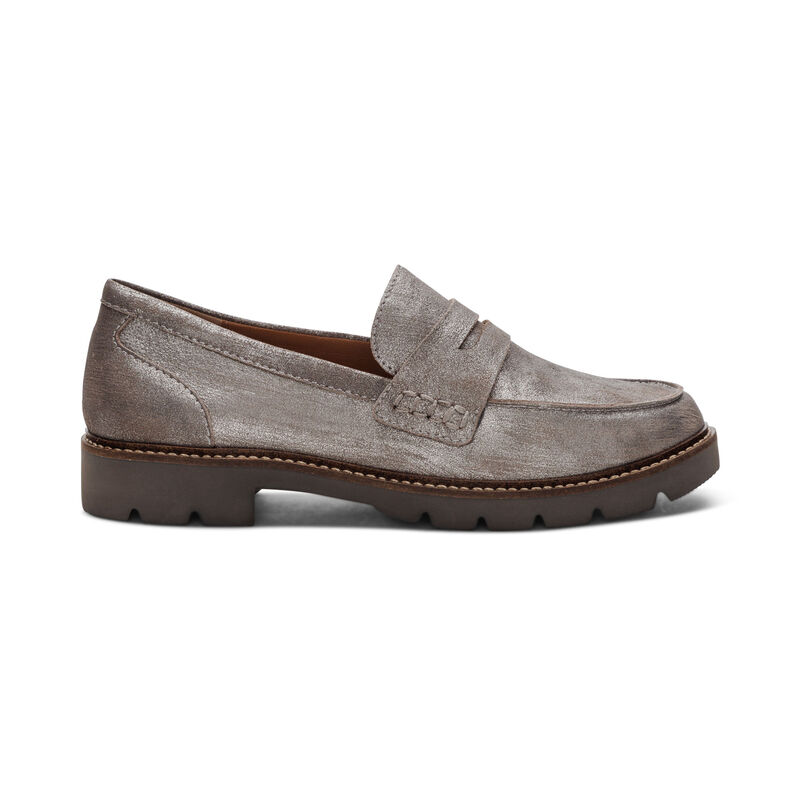 brushed silver premium leather loafer right view