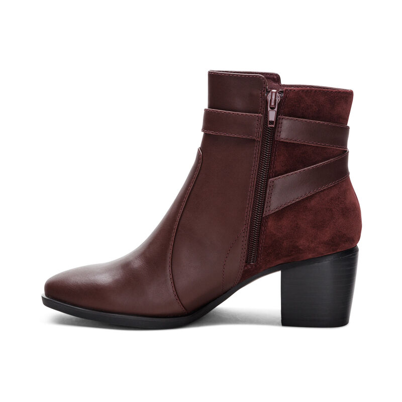 burgundy heel boot left view