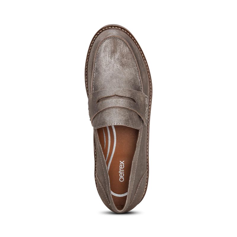 brushed silver premium leather loafer top view