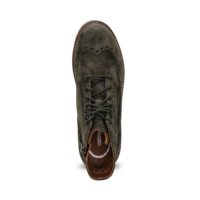 dark green weatherproof leather lace-up boot top view