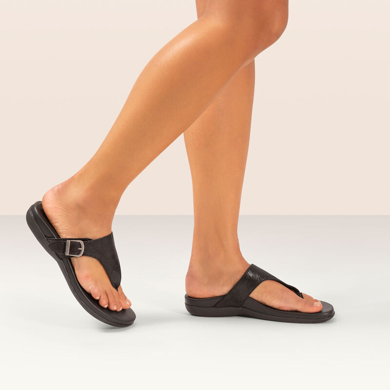 Rita Adjustable Thong Sandal - Black - Orthopedic Sandals