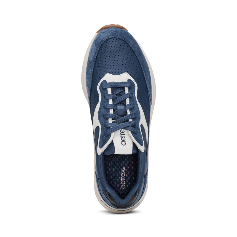 blue lace up sneaker top view