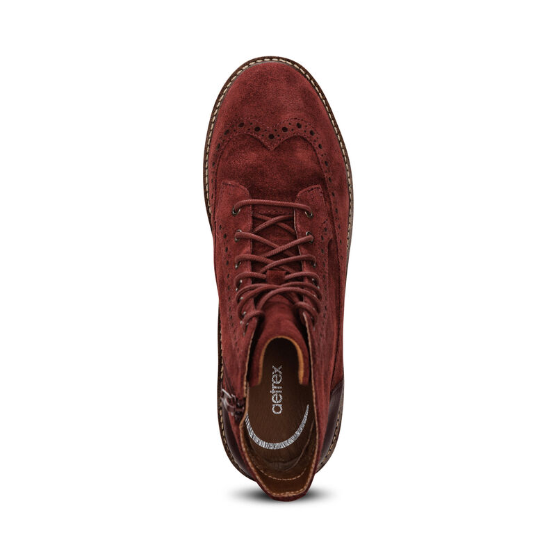 dark red weatherproof leather lace-up boot top view