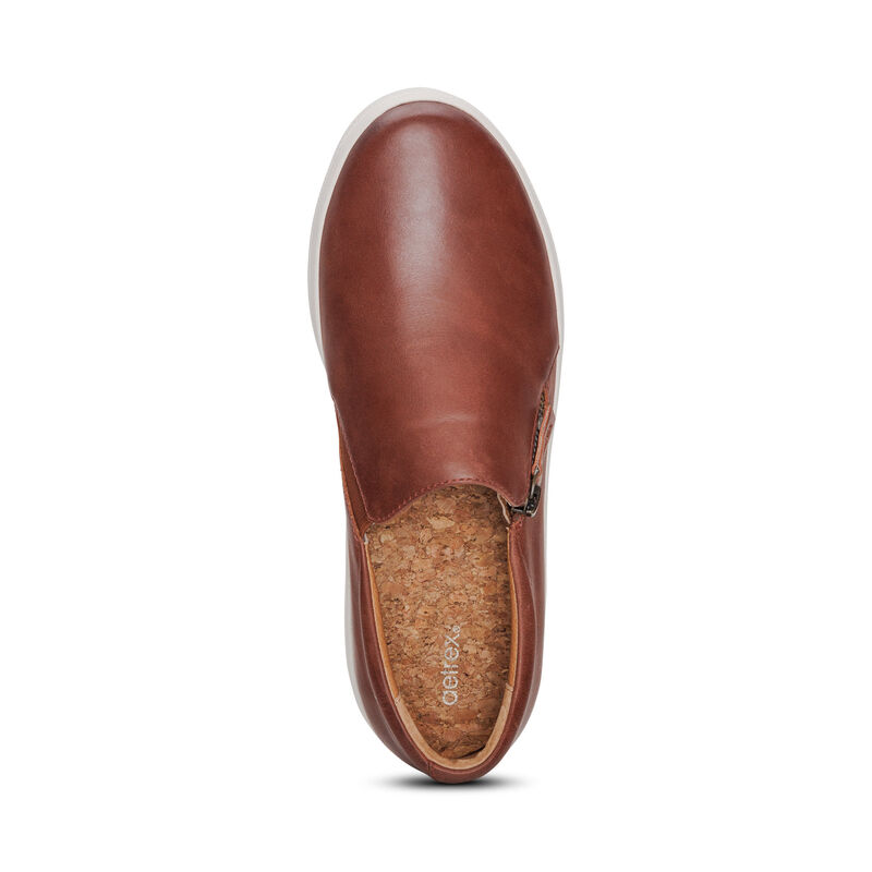 brown slip-on sneaker with side zipper top view