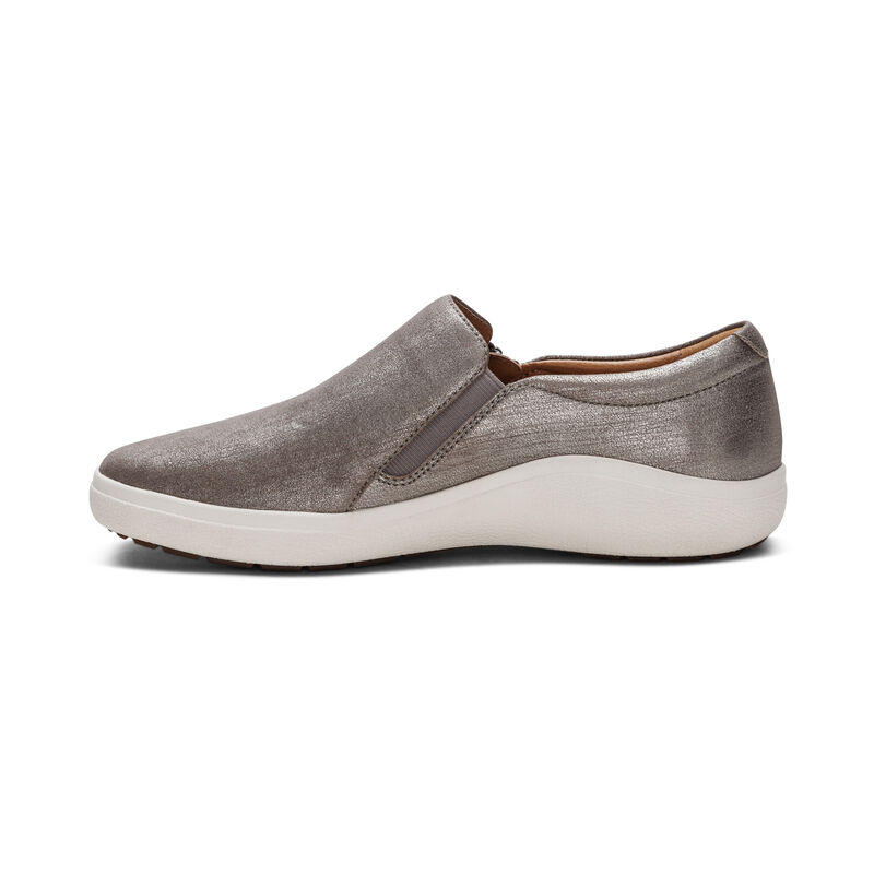 silver slip-on sneaker with side zipper left view