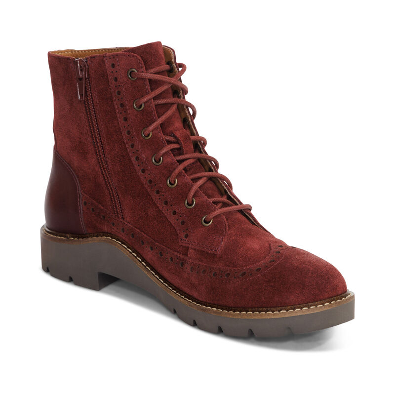 dark red weatherproof leather lace-up boot extra view