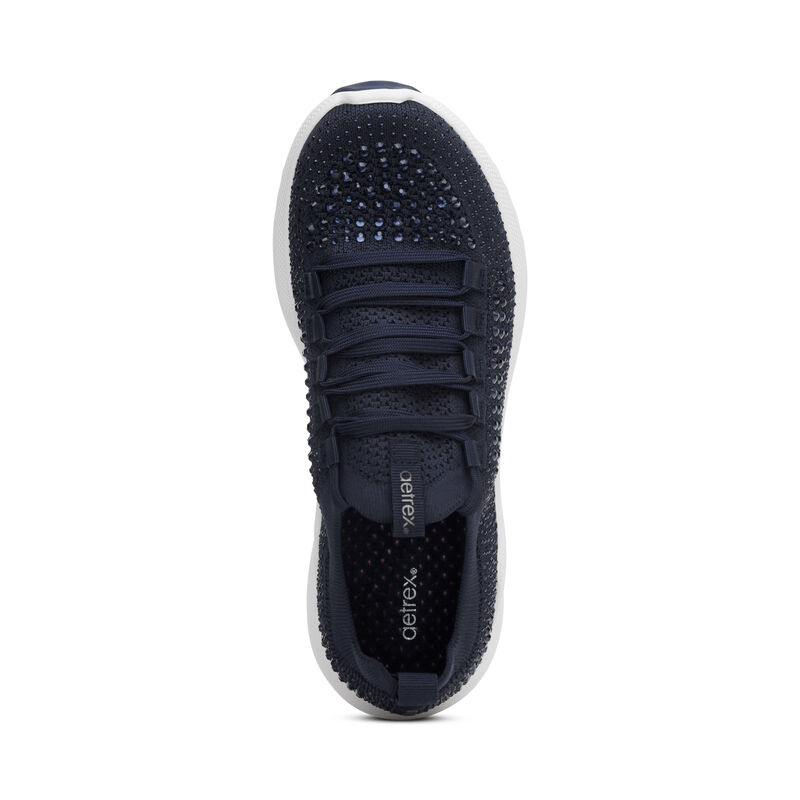 navy sparkle stretchy knit sneaker top view