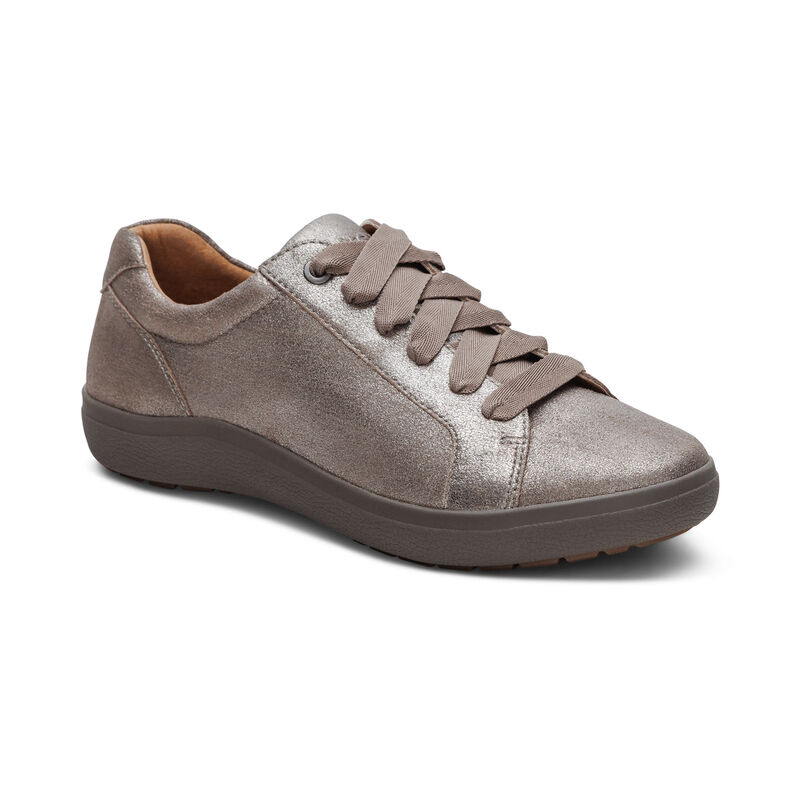 brushed silver lace-up sneaker