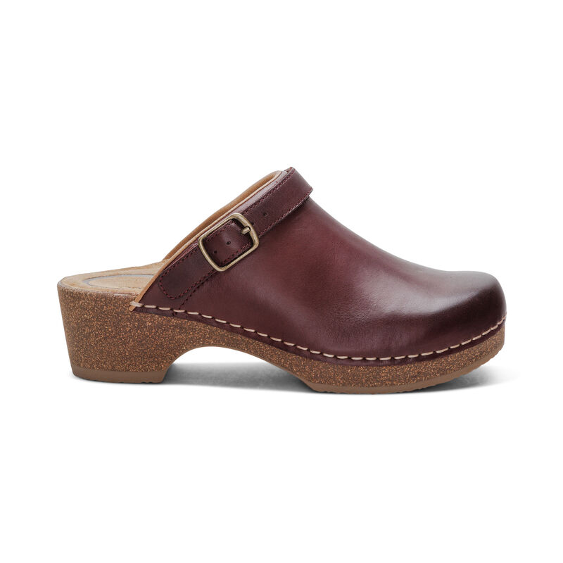 burgundy genuine leather heel clog right view