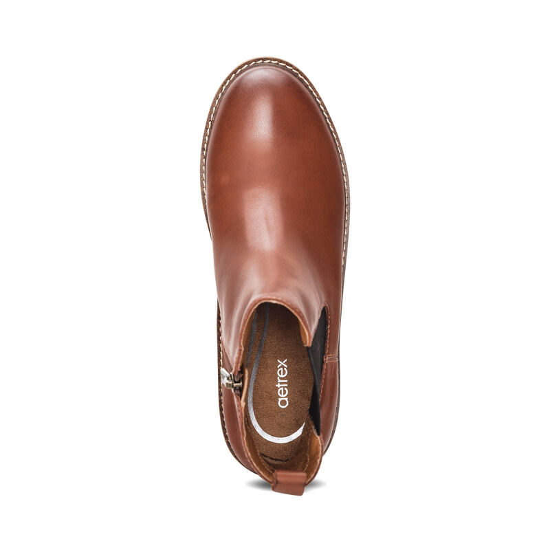 cognac weatherproof leather boot top view