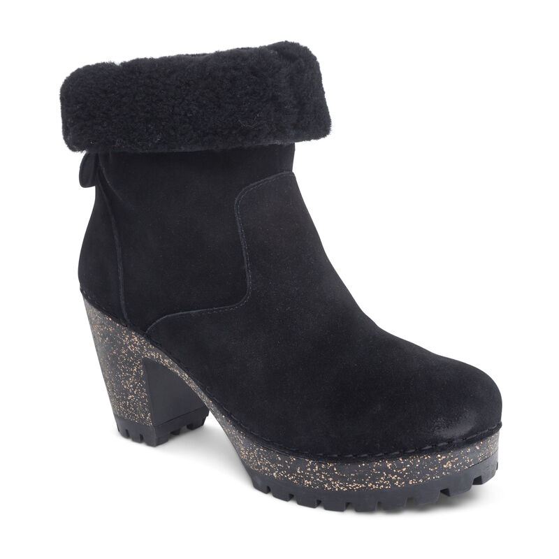  black shearling lining heeled boot