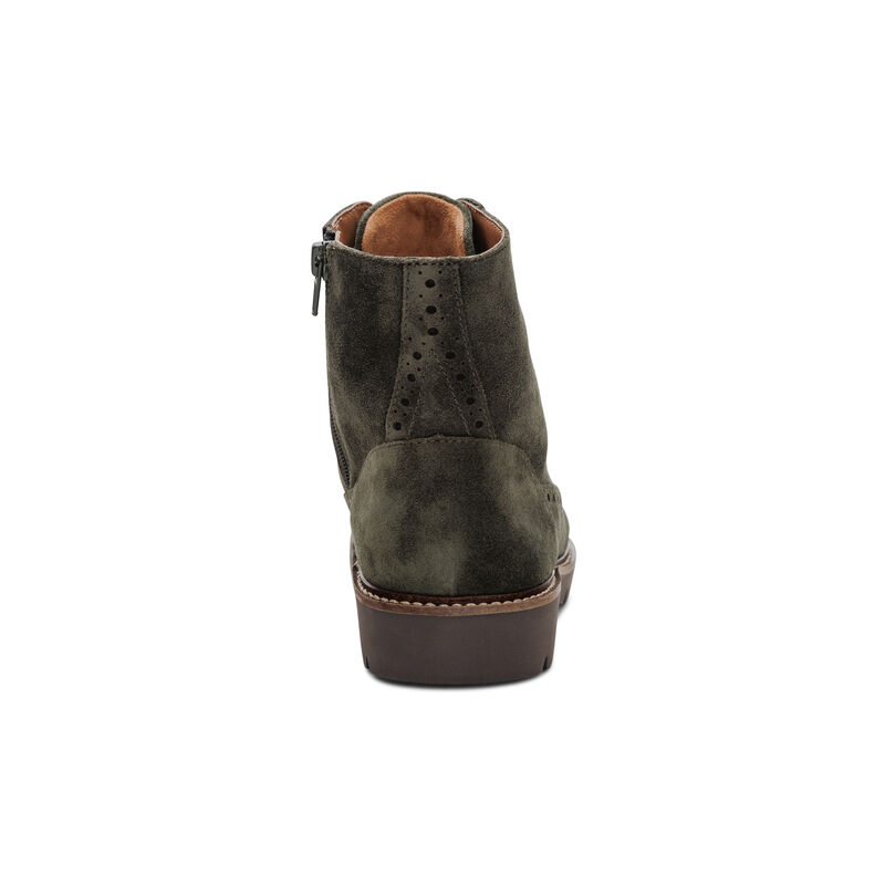 dark green weatherproof leather lace-up boot rear view