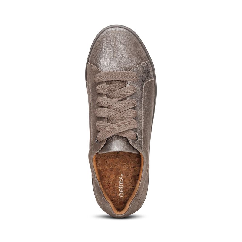 brushed silver lace-up sneaker top view