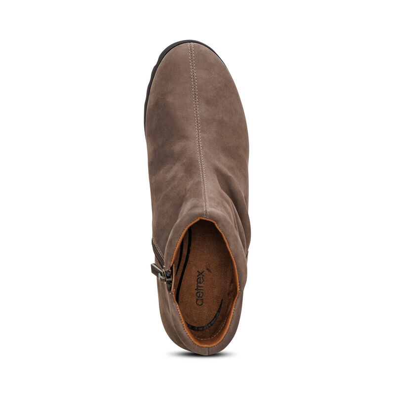 dark taupe leather slip-on boot top view