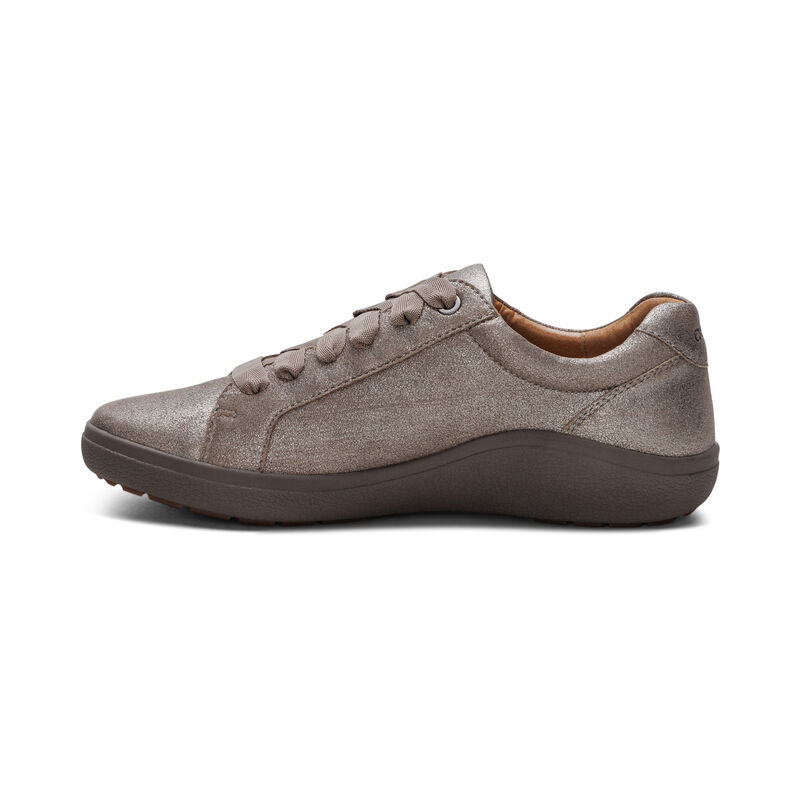 brushed silver lace-up sneaker left view