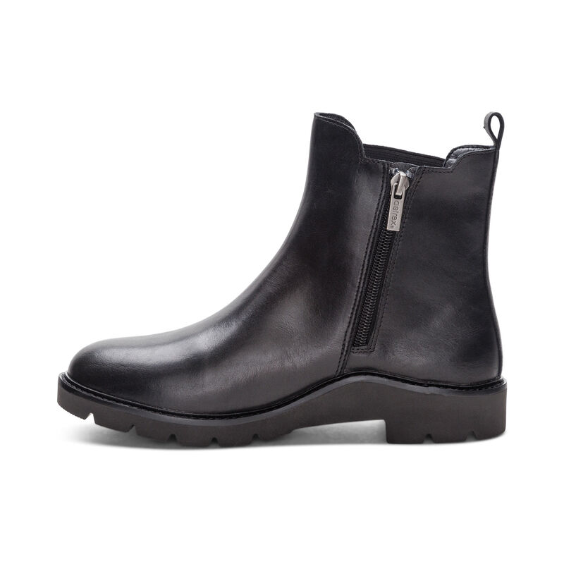 black weatherproof leather boot left view